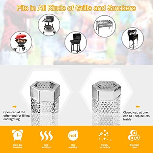 2 Pack 12'' Stainless Steel Pellet Smoker Tube, with Brush and Hooks - Image 4