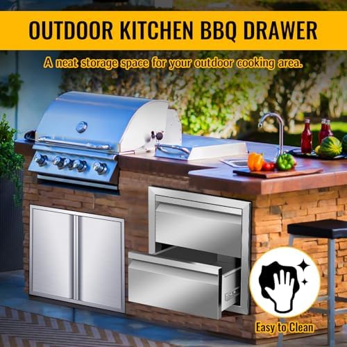 Outdoor Kitchen Drawers, Triple BBQ Drawers Stainless Steel Built-in Drawer For Outdoor Kitchen Island, Patio Grill Station,Double Drawers - Image 6