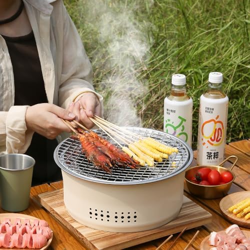SANQIAHOME Stainless Steel Charcoal Portable Barbecue Grill, 10.5 Inches Non-Stick, Round, Barbecue or Hot Pot, Boiling Water, Charcoal Stove for Home Party Outdoor Camping - Image 3