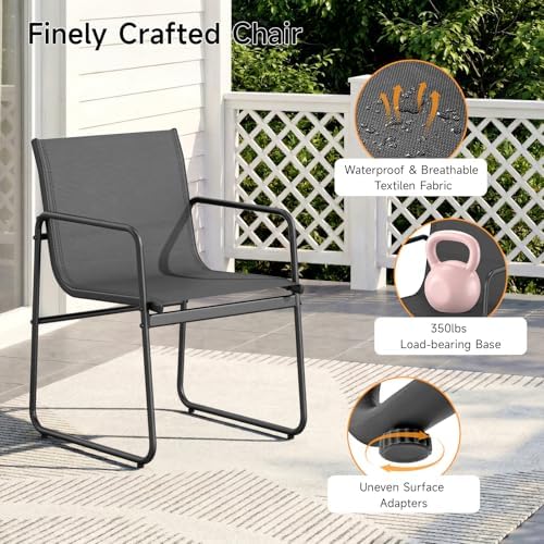 ONBRILL 7 Piece Patio Dining Set for 6 with Textilene Chairs, Black - Image 4