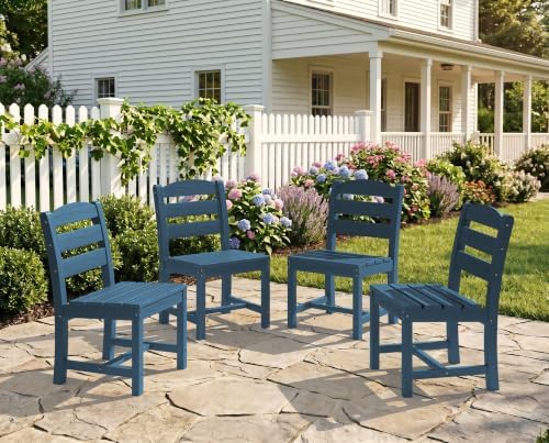 KINGYES Outdoor Armless Dining Chairs Set of 4,HDPE Patio Chairs,Blue by KINGYES