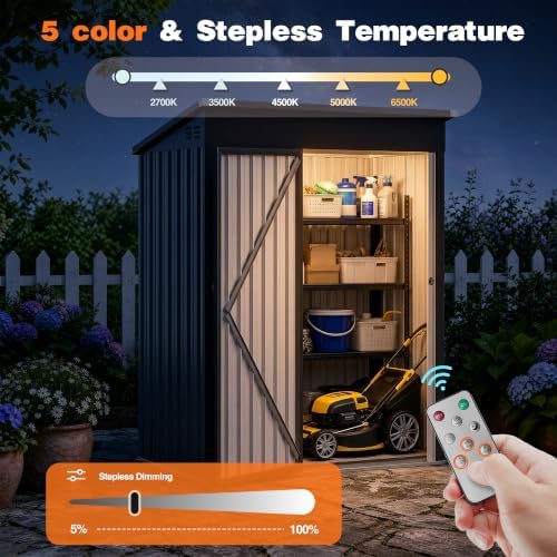 5 x 3 FT Outdoor Storage Shed, Waterproof Metal Garden Tool Shed with Sloped Roof, Magnetic Light, Lockable Door & Air Vents for Backyard Patio Lawn, Dark Gray - Image 5