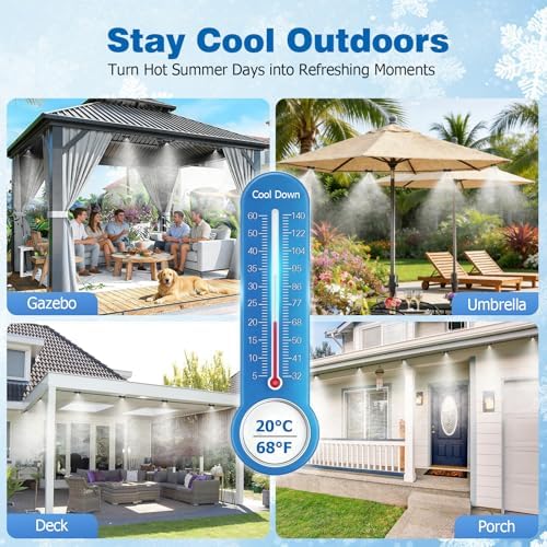 Mellbree Misters for Outside Patio 60FT/18M, Pre-Assembled Misting Cooling System with 19 Brass Nozzles & 3/4" Adapter, Outdoor Mister for Garden, Backyard, Pool, Greenhouse, Play Area, Trampoline - Image 3