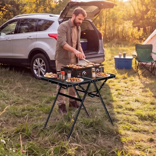 Anbte 3ft Folding Grill Table, Supports 180 Lbs, 2 Adjustable Height, Black - Image 2