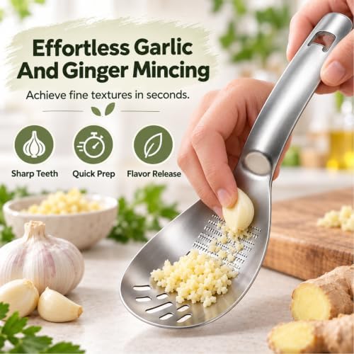 5-in-1 Stainless Steel Cooking Spoon, Multipurpose Stainless Steel Kitchen Spoon, Egg Yolk Separator, Potato Garlic Masher, Grater Plate, Bottle Opener & Slotted Spoon - Image 5