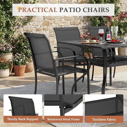 Incbruce 7 Pcs Patio Dining Set with Textilene Chairs and Rectangle Table (Black) - Image 4