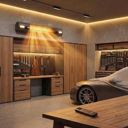 Electric Patio Heater with LED Light, 1500W Infrared Outdoor Heater, Wall & Ceiling Mounted, 3 Heat Levels, Remote Control, 24H Timer, IP65 Waterproof Garage Heater for Patio, Porch & Indoor Use - Image 5