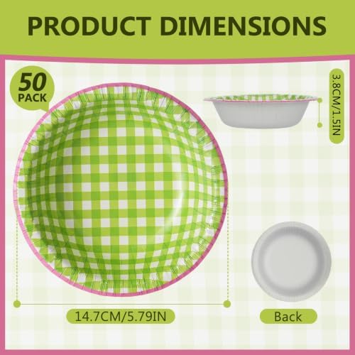 Paper Bowls 8 oz, Disposable Small Paper Bowls, Soak Proof, Cut Proof, Microwave Safe, Heavy Duty Green Gingham Small Disposable Bowls for Desserts, Snacks, Ice Creams, Party Supplies - Image 2