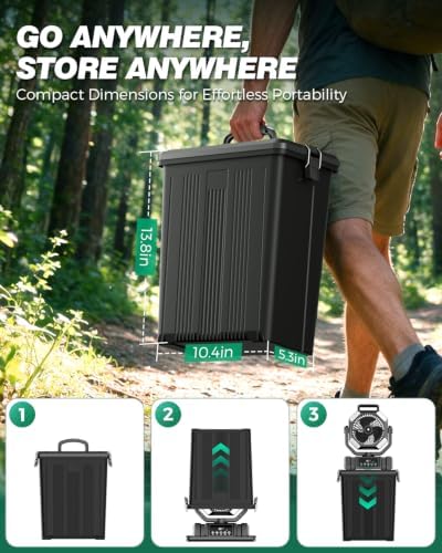 40000mAh Misting Fans for Outside, 15L Portable Outdoor Cooling Fan with Auto Oscillation, LED Light, Timer, Rechargeable Battery Powered Mister Fan for Camping, Beach, Patio - Image 6