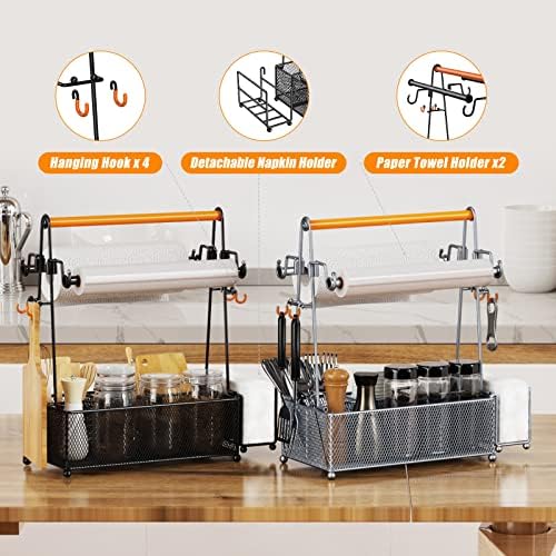 PHINOX Utensil Caddy Picnic Organizer with Handle Plates Napkins Black - Image 3