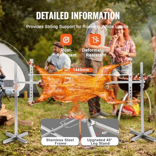 VEVOR Electric BBQ Rotisserie Grill Kit, 56 Inch 130 lbs Capacity, Automatic 52W Motor Height Adjustable Universal Roaster Stand, Stainless Steel Grilling Kit, Spit Rod with Heat Shield for Pig Lamb - Image 6
