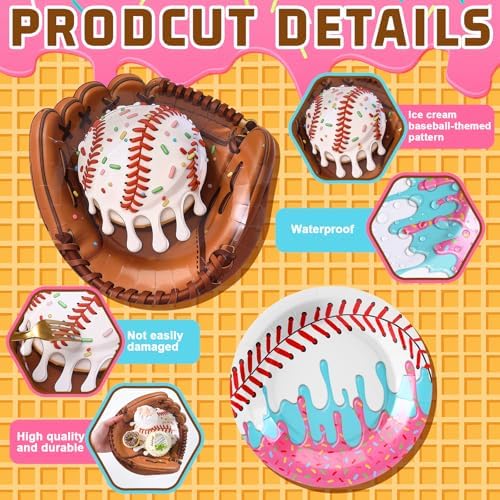 Suclain 150 Pcs Ice Cream Drip Baseball Tablewear, Baseball Party Supplies - Image 2