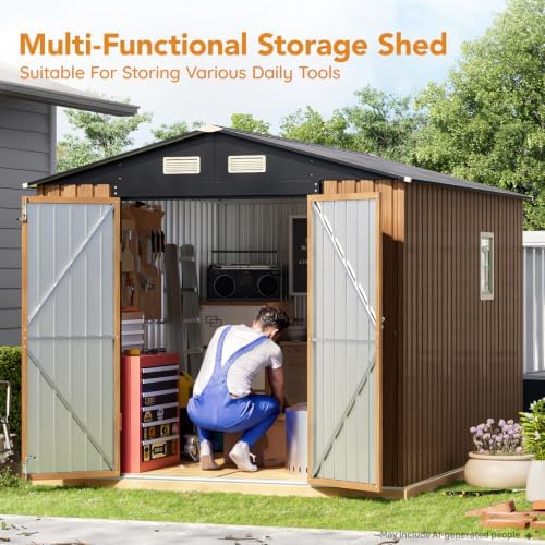 Panovue 8x10 FT Outdoor Metal Storage Shed with Frame Floor(NO Wood Panels) - Image 4
