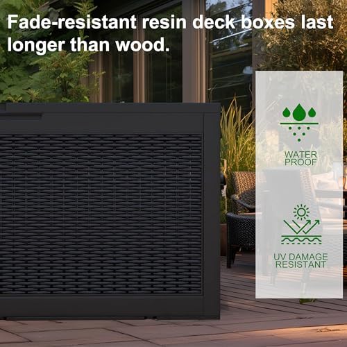 PatioZen 120 Gallon Outdoor Deck Box,Waterproof Resin Outdoor Storage Boxes, Outside Storage Lockable Container for Garden Tools,Indooor Cushions,Accessories (Black) - Image 6