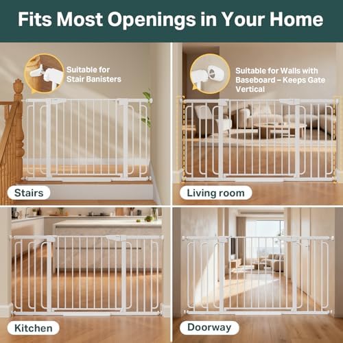 Cumbor 36.6-59" Extra Wide Baby Gate for Stairs, Auto Close Dog Gate White - Image 6