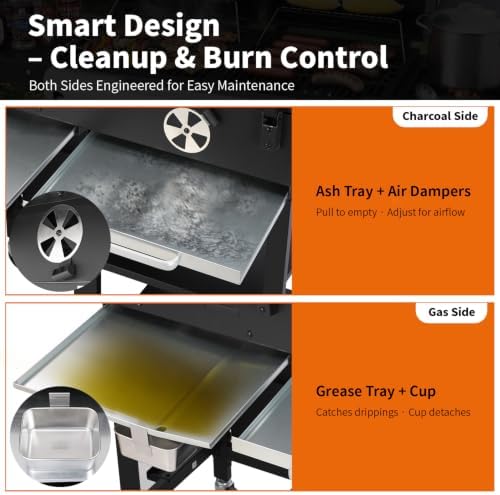 Propane Gas and Charcoal Combo Grill with Side Burner - Image 7