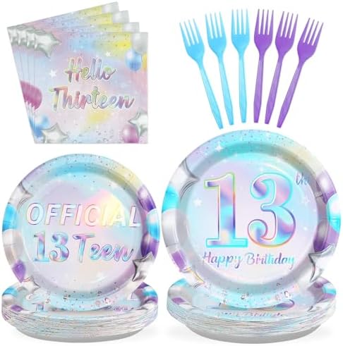 Greencian 96Pcs Iridescent 13th Birthday Party Decorations, Serves 24 by Grencian