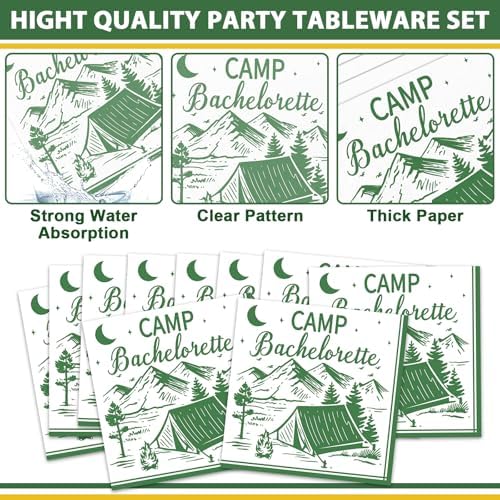 96Pcs Camp Bachelorette Plates and Napkins Mountain Camp Birthday Party Supplies for Bridal Shower Disposable Dessert Paper Plates Camping Bachelorette Bridal Shower Wedding Engagement Party Favor - Image 4