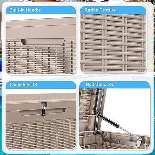 ROJIK 110 Gallon Deck Boxes Outdoor Waterproof, Weatherproof Outdoor Storage Boxes with Lockable Lid and Side Handles for Patio Furniture Cushions, Garden Tools, Pool Accessories (Grey, 110 Gallon) - Image 6