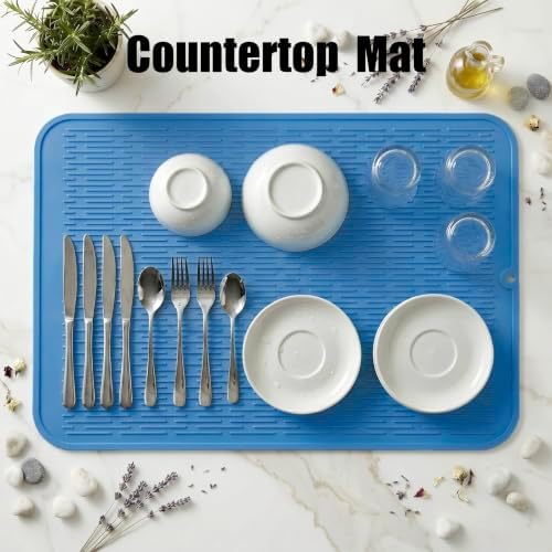 MicoYang Silicone Dish Drying Mat for Multiple Usage,Easy clean,Eco-friendly,Heat-resistant Silicone Mat for Kitchen Counter or Sink,Refrigerator or Drawer Liner Lichen BlueL 4XL 32 inches x 18 inches - Image 3