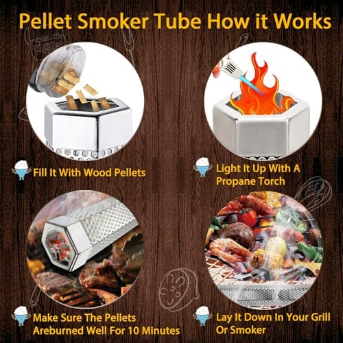 2 Pack 12" Smoker Tube, Pellet Smoker Tube Stainless Steel for BBQ Grill - 5 Hours Billowing Smoke for Hot/Cold Smoking Cheese, Meat, Fish, Hexagon Design, Includes Hooks, Basting & Cleaning Brushes - Image 3