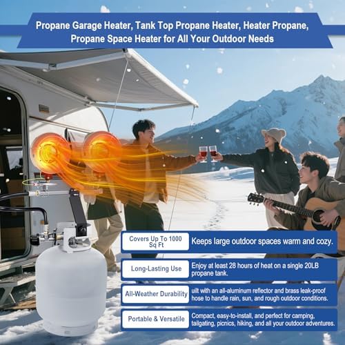 30000 BTU Propane Heater Outdoor, Propane Tank Heater Attachment Double Tank Top Radiant Gas Heater With Tip-Over Protection, 3 Heat Settings, Safety Shut-Off Valve for Patio,Camp,Fish,Garage. - Image 7