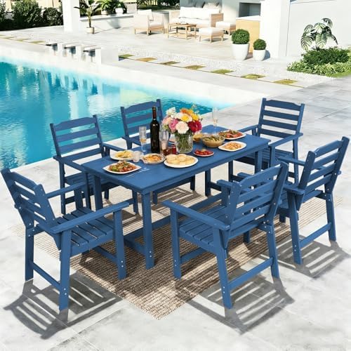 FUNBERRY Outdoor Dining Set, HDPE 7 Piece Dining Table Set with Chairs by FUNBERRY