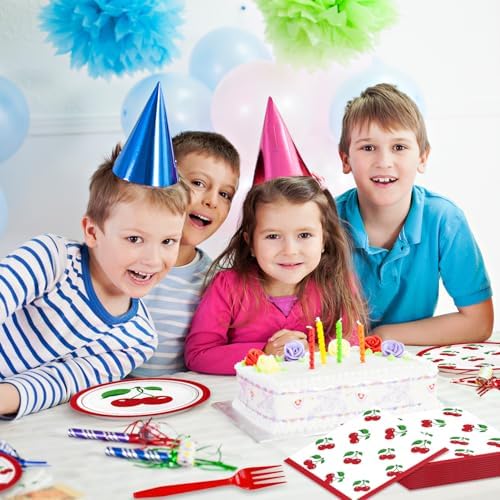 48Pcs Cherry Birthday Decorations Summer Fruit Theme Tableware Set Disposable Plates Napkins Forks Serves 16 Baby Shower Cherry Party Decorations - Image 6