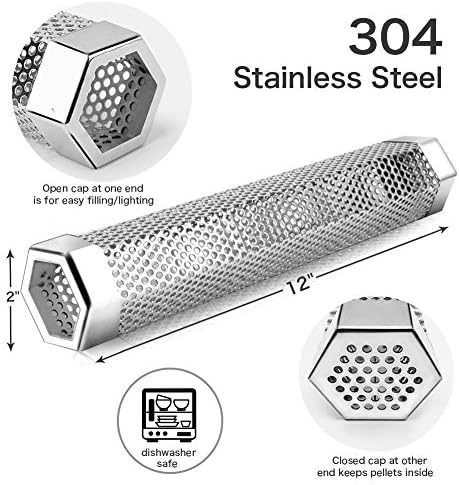 Smoke Tube for Pellet Smoker, 12'' Smoker Tube for Pellet Grill - Hot or Cold Smoker Accessories for Electric Gas Charcoal Grilling, Premium Stainless Steel Portable Barbecue Smoking Tube, Bonus Brush - Image 5