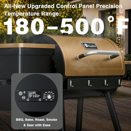 KingChii Wood Pellet Grill & Smoker, Electric Pellet Smoker Grill, 595 SQ.IN Grill Cooking Capacity, 13.2LB Hopper for Outdoor Barbecue Patio Cooking Bake and Roast,Bronze (Up to 500°F) - Image 3