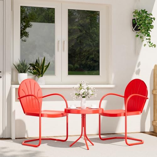 Outdoor 3-Piece Metal Bistro Set, Patio Conversation Set of 2,Red by RICNOD