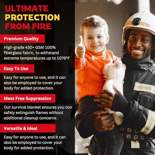 Emergency Fire Blanket for Home & Kitchen, Fiberglass Fire Suppression Blanket, 40" x 40" Heat Resistant Fire Safety Blanket for Grill, Fireplace, Camping, Car, Office & Emergency (Pack-02) - Image 2
