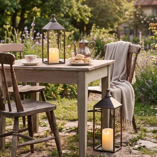 17" 13" Vintage Farmhouse Decorative Lanterns Indoor Outdoor with Candles - Image 6