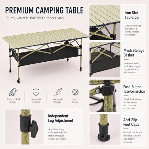 Portable Folding Camping Table, Adjustable Height, Beige, 47 x 21 in - Image 4