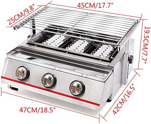 3 Burners BBQ Gas Grill, Commercial Gas Grill Griddle, Gas Indoor/Outdoor Grill BBQ Grill with Temperature Control, Flat Hotplate Smokeless Grill - Image 2