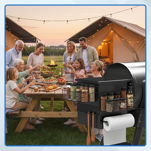 Maxdot 2 Pack Small Magnetic Storage Bins for Pellet Smoker Grill, Grill Caddy with Paper Towel Holder and Hooks, BBQ Organizer Accessories for Most Pellet Grills - Image 7