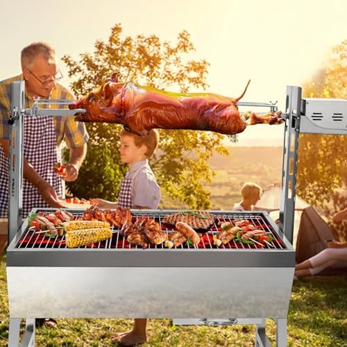 37" Electric Rotisserie Grill, Pig Lamb Spit Roaster Stand Rotisserie 132 Lbs Capacity With Adjustable Height, BBQ Charcoal Rotisserie Grill Kit Stainless Steel For Outdoor Party Camping by OLIPIC