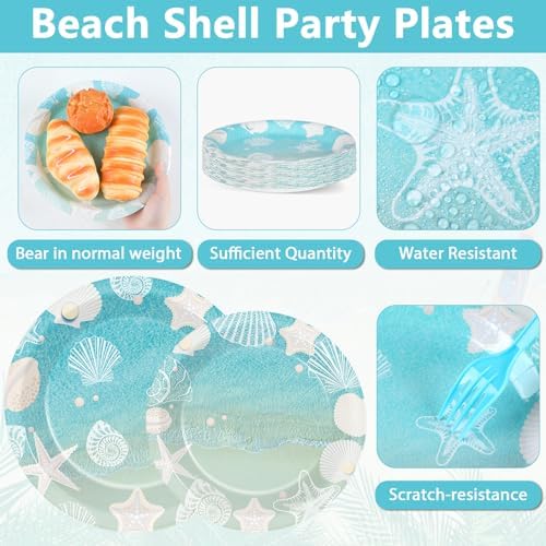 Naozinebi Seashell Beach Party Plates Napkins Summer Coastal Birthday Paper Tableware Set Ocean Starfish Nautical Dinnerware Supplies for Holiday baby Shower Wedding Bridal Decoration Favor Serve 24 - Image 3