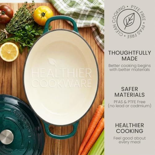 Larder & Vine 8 qt Oval Enameled Cast Iron Dutch Oven Pot, Bondi - Image 5