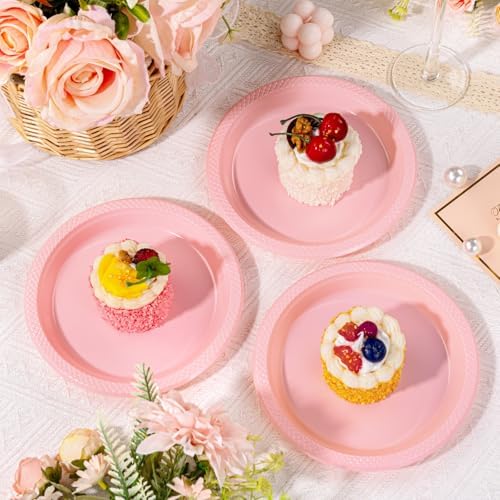 WELLIFE Pink Plastic Plates 7 Inch 50 Count - Image 6
