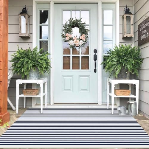 IOHOUZE 4x6 Striped Entryway Rug, Washable Front Porch, Navy White by iOhouze