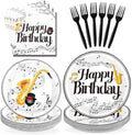 96Pcs Saxophone Happy Birthday Party Supplies Glitter Gold Saxophone Plates and Napkins Music Themed Tableware Set for Kids Music Lovers Band Themed Birthday Party Supplies, Serves 24 by Greencian