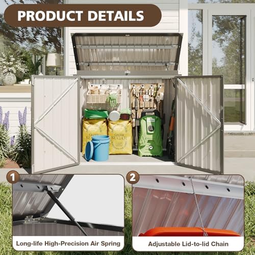 80 Cu. Ft Outdoor Trash Can Shed with Pneumatic Support Rod, 5x3 Ft Outdoor Storage Shed w/Lockable Doors & Waterproof Lid Chain,Ideal for 2 Trash Bins for Patio/Garden/Backyard - Image 4