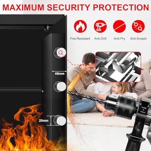 3.3 Cuft Large Home Safes Water and Fireproof, Anti-theft Floor Safe for Home Use with Programmable Keypad, Alarm System and Spare Keys, Digital Home Safes for Documents, Medicine - Image 4