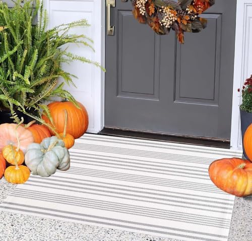 Grey and White Striped Layered Doormat 24"x35"Washable Door Mat Outdoor - Image 5