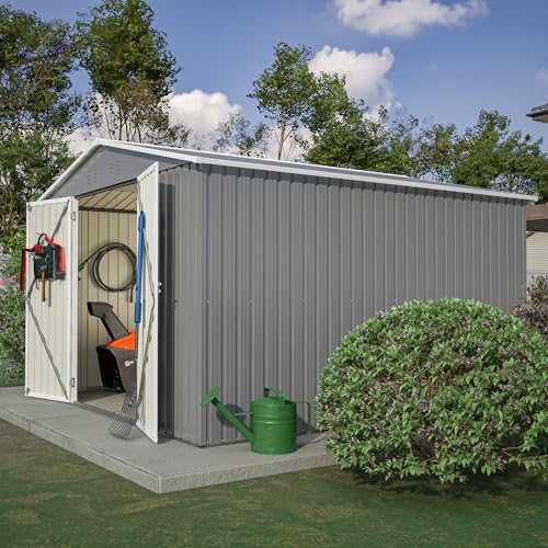 YOPTO 10x10 FT Outdoor Storage Shed,Metal Shed W/Updated Frame Structure & Lockable Door,Garden Tool House W/Air Vent & Sloped Roof,for Backyard,Patio,Lawn,Grey by YOPTO