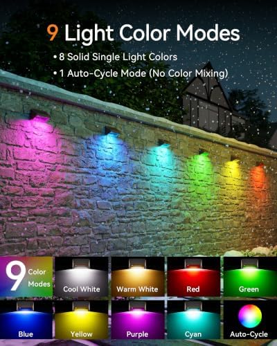 Solar Fence Lights Outdoor, 6 Pack Fence Lights Solar Powered RGB - Image 5