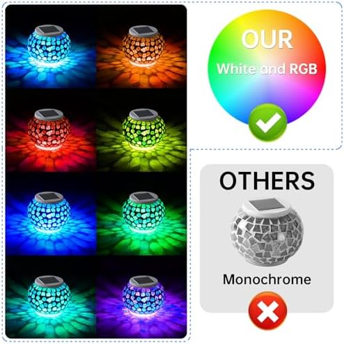 WSgift Color Changing Solar Powered Glass Mosaic Ball Led Garden Lights Rechargeable Outdoor Waterproof Solar Night Lights Table Lamps for Decorations Blue - Image 4