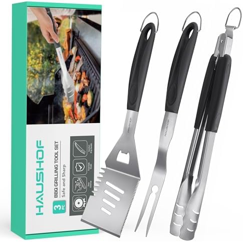 HAUSHOF Large Grill Accessories Heavy Duty BBQ Set Gifts for Men/Women - Premium Stainless Steel Spatula, Fork & Tongs, Barbecue Utensils Tool Kit Gift for Grilling Lover Outdoor (Color Box) by HAUSHOF