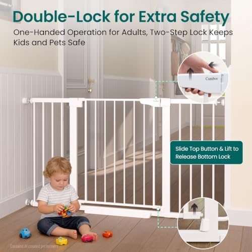 Cumbor 30-54" Extra Wide Baby Gate for Stairs, Auto Close Dog Gate White - Image 3